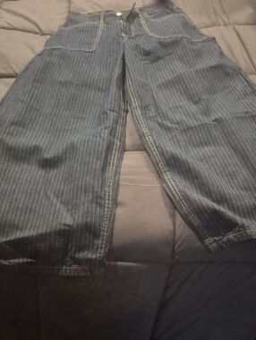 Wide Leg Pinstripe Jeans for Women - Blue